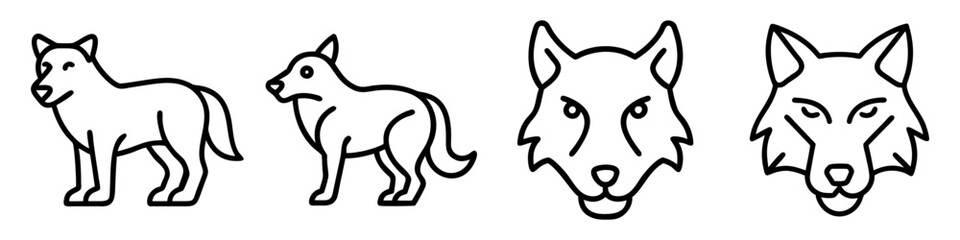 wolf icon, animals line art, animals vector - simple black line art icon of wolf perfect for logos, and animals -themed designs.