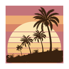 Tropical Vibes: Palm Trees on a Retro Sunset. Palm tree and retro gradient sunset art print.