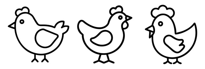 chicken icon, animals line art, animals vector - simple black line art icon of chicken perfect for logos, and animals -themed designs.