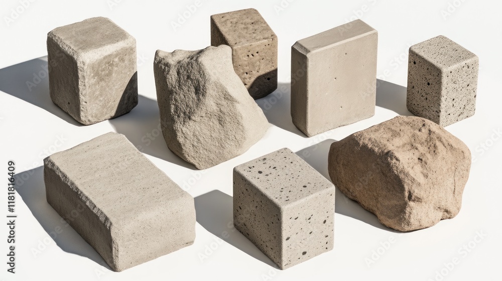 Poster exploring unique concrete blocks outdoor display photography minimalist setting close-up view indust
