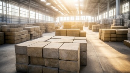 Material storage optimization warehouse industrial photography bright environment wide view efficient layout design