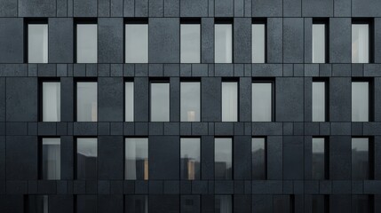 Fototapeta premium Modern Dark Grey Building Facade with Numerous Windows - Architectural Detail