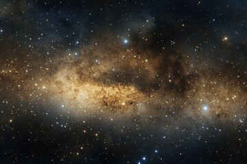 Golden glowing nebula filled with countless stars and cosmic dust in the universe