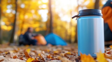 Enjoying coffee during a peaceful picnic in a serene forest clearing