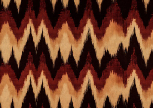Rustic zigzag tribal ikat seamless pattern with warm earthy tones, traditional woven texture