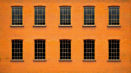 Fototapeta premium Symmetrical Orange Brick Wall with Multiple Windows