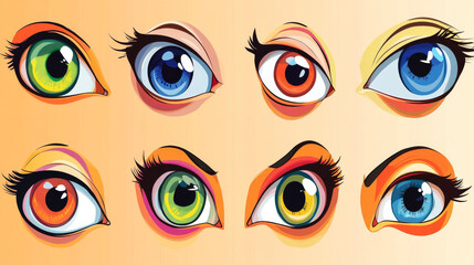 Cartoon eyes with different expressions looking in different directions for use as design elements, vector illustration isolated on white