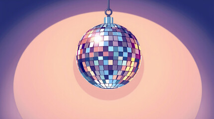 Obraz premium An illustration featuring a shiny mirrored disco ball against a wall with reflections, ample copy space, smooth gradient 