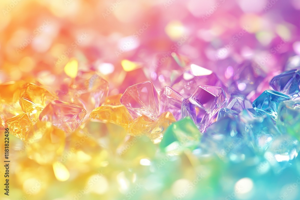 Aufkleber shimmering multicolored crystals on a vibrant background, reflecting light in various tones of rainb
