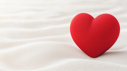 Red Heart on White Sand Symbol of Love and Serenity