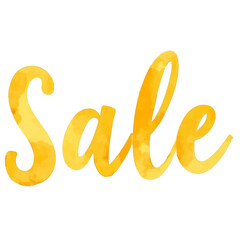 "Sale" written in a sunny yellow watercolor style. This simple and eye-catching design is perfect for promotional materials, banners, and online sales graphics.