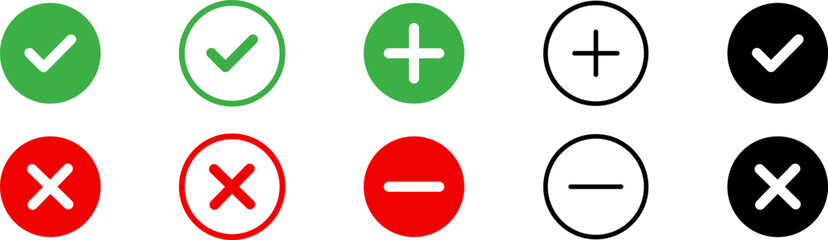 Obraz premium Check mark and cross – Icons for voting and checking. Flat illustration with red cross on white background. Vector flat icon.