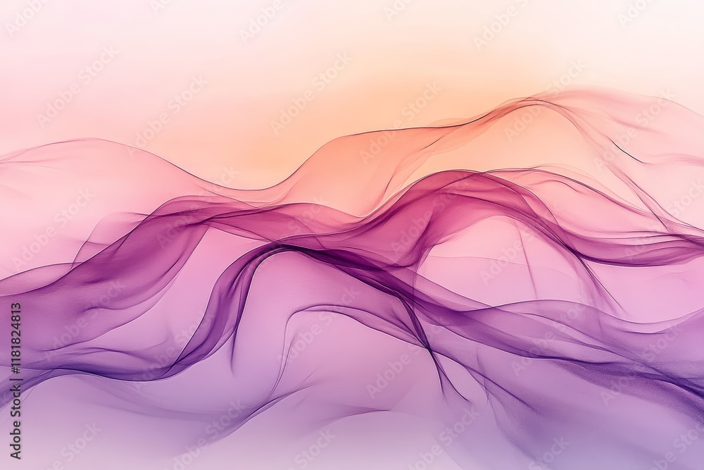 Poster soft abstract waves of purple and pink hues flowing gently, creating a serene and dreamlike atmosphe