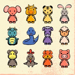 set of cute animals