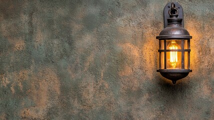 Rustic Wall Lamp  Vintage Metal Lantern  Grunge Background