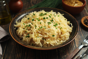 A bowl with traditional German Sauerkraut