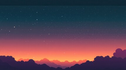 Naklejka premium Twilight sky transformation deep purple and coral clouds nightfall digital art serene atmosphere panoramic view magical experience