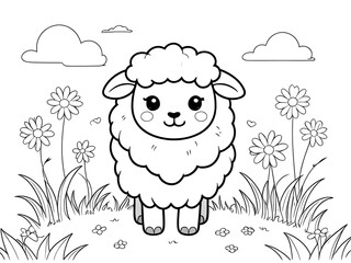 Adorable Sheep in a Flowery Meadow: A Coloring Page Delight