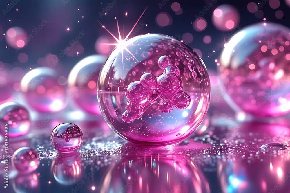 Poster abstract pink background features a captivating display of interconnected molecules, creating a visu