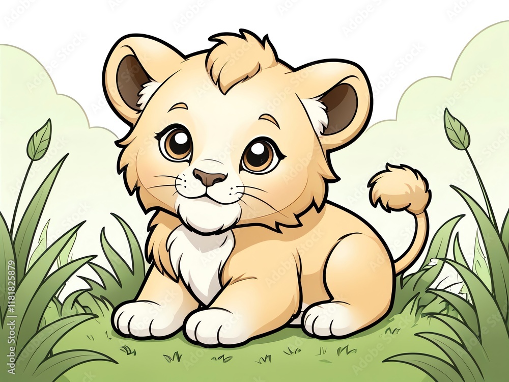 Canvas Prints Adorable Lion Cub in Lush Grassland