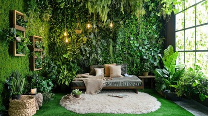 A room filled with artificial plants and indoor greenery.