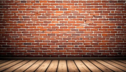 A rustic background with a red brick wall texture and a wooden floor, creating a warm and inviting atmosphere for various creative projects and presenataions, generated with ai