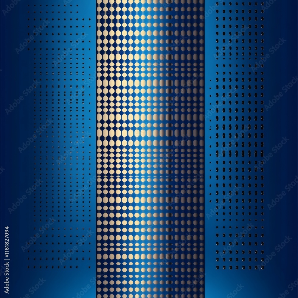 Poster blue background with metallic grid patterns