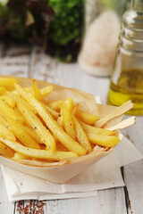 A plate with french fries potatoes	