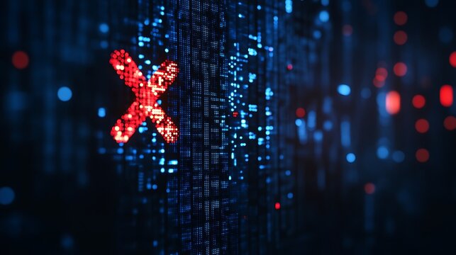 Red X error symbol on digital background.