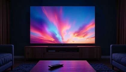 Vibrant abstract screen display in cozy living room