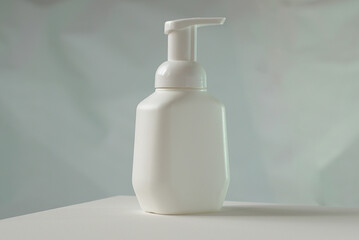 Weiße Seifen- oder Ölflasche mit Spender, Mock-up für die Präsentation der Marke auf hellem Hintergrund