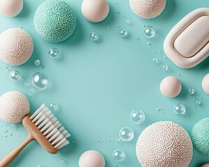 Clean and Fresh Spa Elements on Soft Turquoise Background