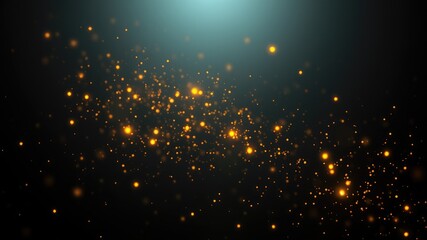 Fototapeta premium Golden particles on a black isolated, Shimmering Light Particles on a Black Background