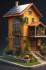 Model of a house with solar panels on the roof