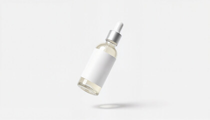 Floating serum bottle on white background