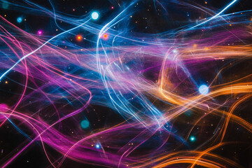 Cosmic Glow Trails: Colorful Light Streaks Across a Starry Sky