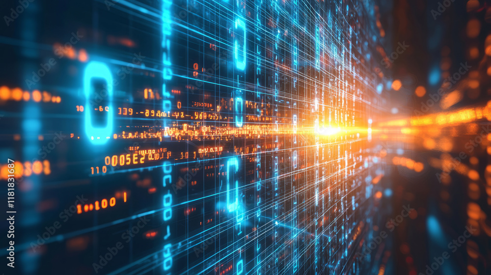 Poster futuristic digital data grid showcasing advanced technology and high-tech innovation