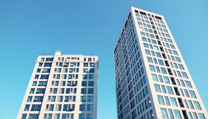Modern City Buildings, Clear Blue Sky, Architecture, Minimalist, Urban