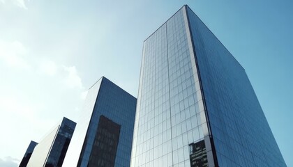 Obraz premium Modern Glass Skyscrapers, Blue Sky, City Architecture