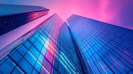 Stunning Perspective of Modern Skyscrapers under Colorful Sky