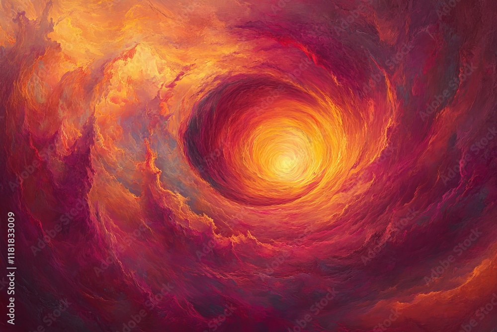 Poster swirling vortex of colorful clouds with warm tones creating a dramatic abstract composition capturin