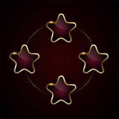 A luxury buttons in circle option, Red luxury vector star buttons design on dark gradient background, enclosed by a shiny gold metallic border. used in banner, buttons