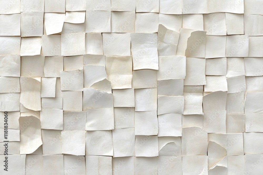 Aufkleber textured white wall background with crumpled paper squares in various sizes creating a unique artist