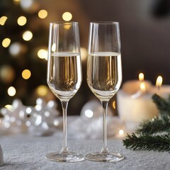 Champagne glasses on sparkling holiday background