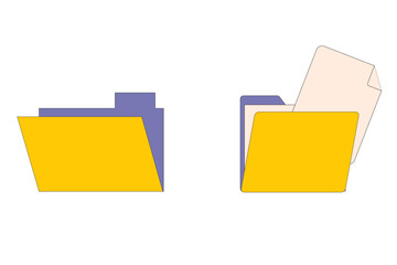 Minimalist illustration of yellow file folders with simple document design in a clean style. Window, social media app templates. 80s 90s old computer UI elements and vintage aesthetic icons.