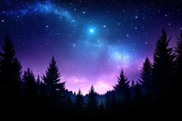 Fototapeta premium Stunning Night Sky with Streaking Faint Shooting Stars Over a Forest Silhouette in a Beautiful Starlit Scene