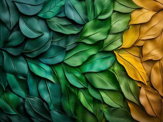 Vibrant Organic Shapes of Interwoven Green and Yellow Leaves Creating a Natural Texture for Artistic and Design Purposes