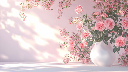 flowers in a vase  in concept of valentine day on 14 February 2025 with pink and red heart gift love rose romance romantic things with background
