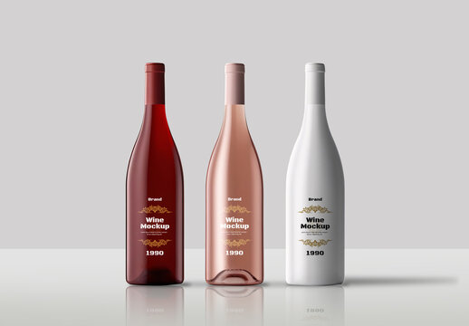 There Wine Bottles Mockup Generative Ai