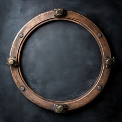 Round copper frame on dark background.